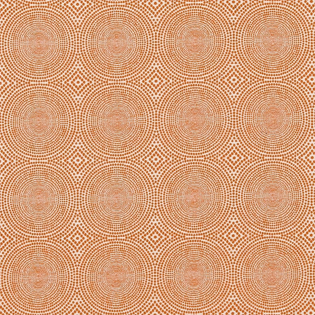 Warm tangerine textile with cream concentric dotted circles in a repeating geometric layout
