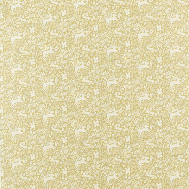 Pale olive-green woodland motifs on a softly textured warm cream ground