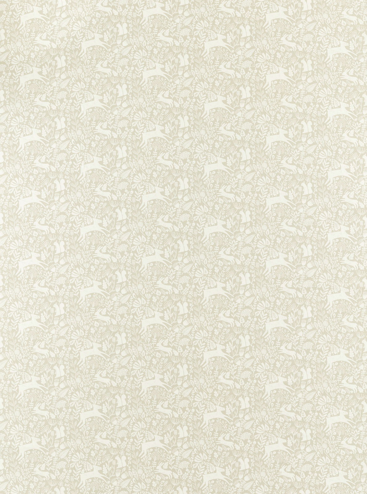 Pale Luna cream fabric with fine sage foliage and natural-history motifs
