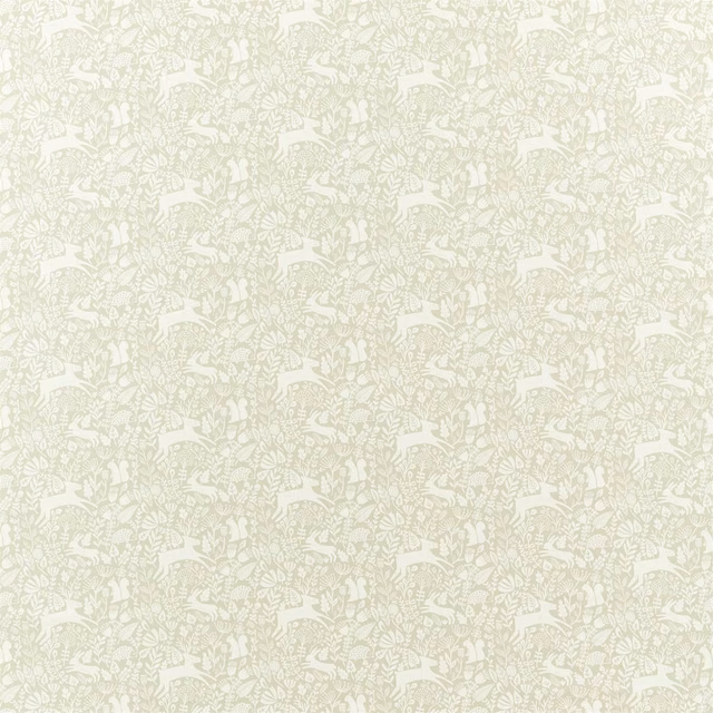 Pale Luna cream fabric with fine sage foliage and natural-history motifs