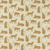 Pale mint fabric with ginger spotted big cats and seated feline motifs