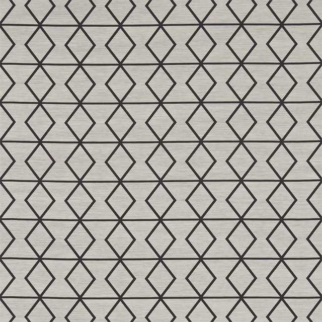 Soft taupe woven fabric with charcoal diamond lattice and subtle horizontal texture