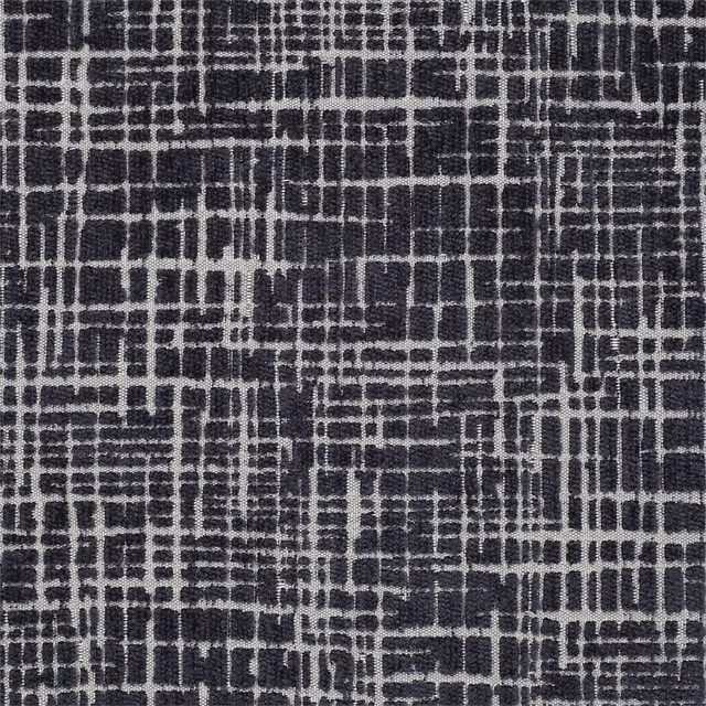 Deep indigo woven fabric with an irregular pale grey broken grid motif