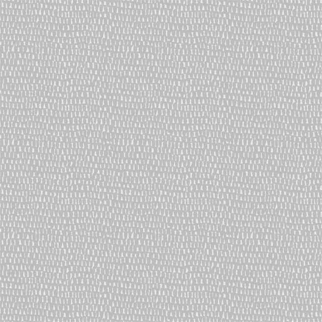 Cool pale grey woven fabric with dense white broken dash marks