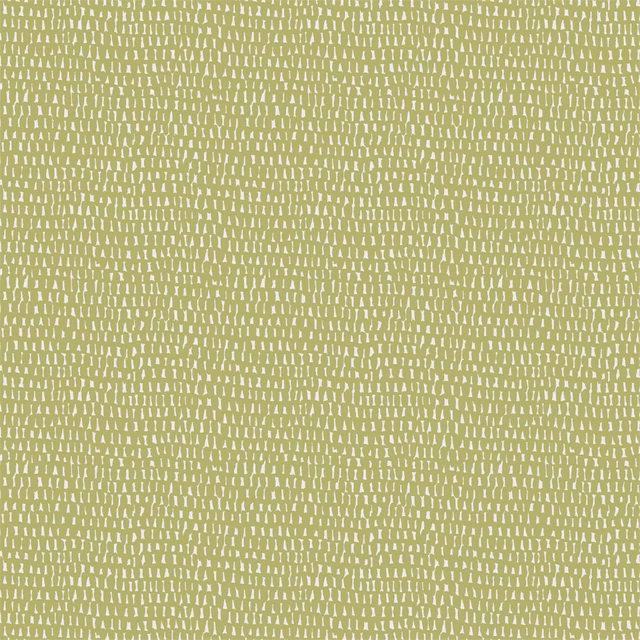 Muted matcha green woven fabric with dense ivory broken dash motif and tactile texture
