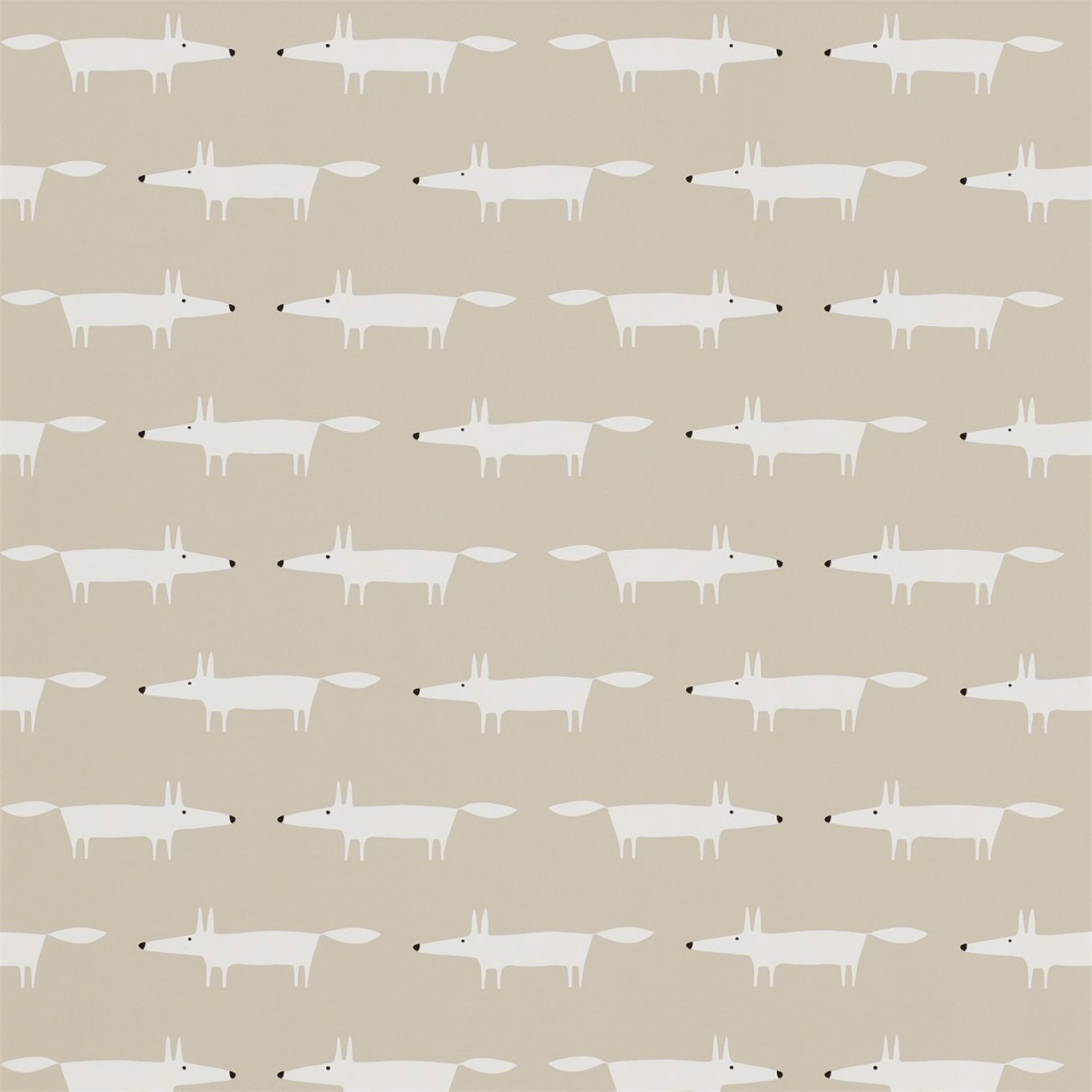 Chalk-white fox silhouettes with black noses on a warm stone-beige ground