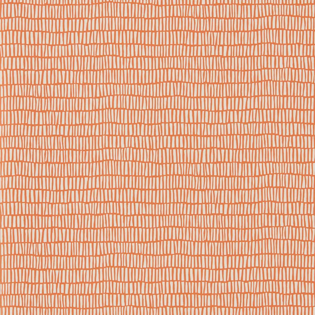 Warm paprika coral wallpaper with an irregular pale grid and hand-drawn lines