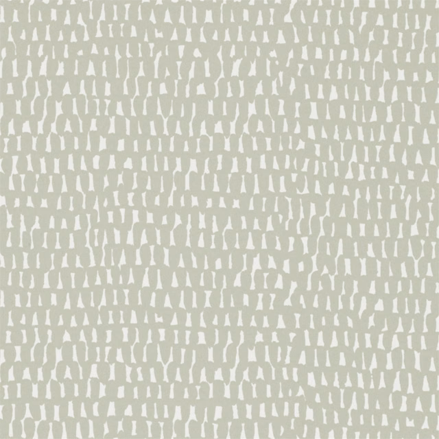 Soft putty-grey wallpaper with dense broken white vertical marks in a small-scale repeat