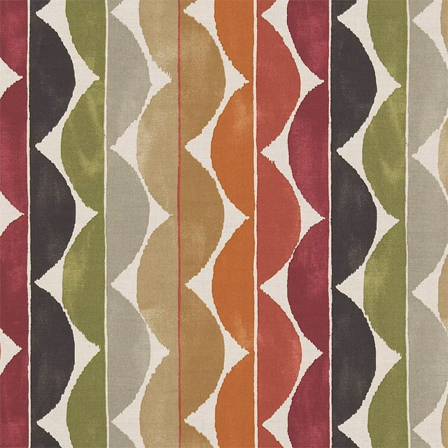 Terracotta, moss and amber wavy stripes in a softly textured woven fabric