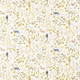 Warm ivory fabric with colourful flowers, animals, birds and winding botanical forms