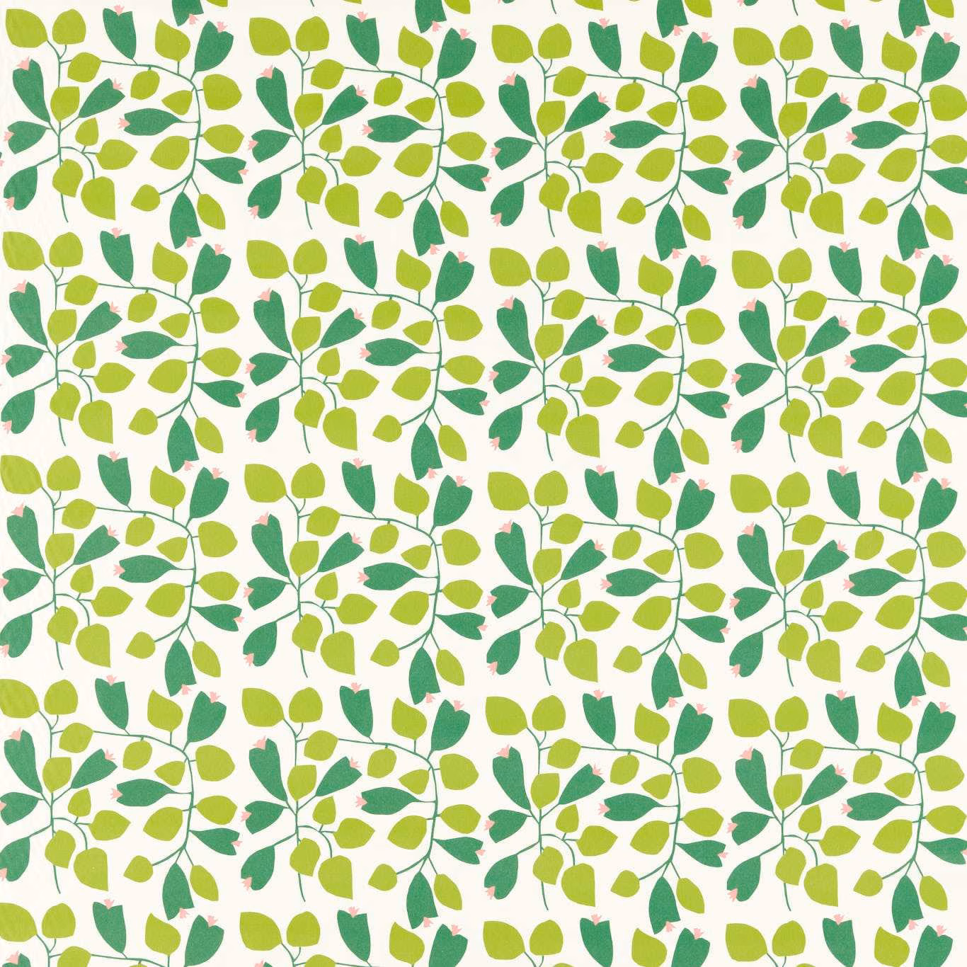 Cream botanical ground with mint, zest green and rosehip leaves in repeating branches