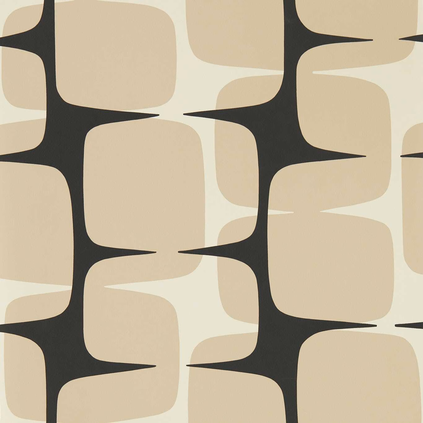 Powder beige rounded blocks and liquorice-black organic lines on a cream ground