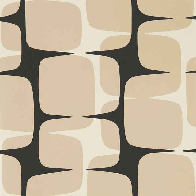 Powder beige rounded blocks and liquorice-black organic lines on a cream ground