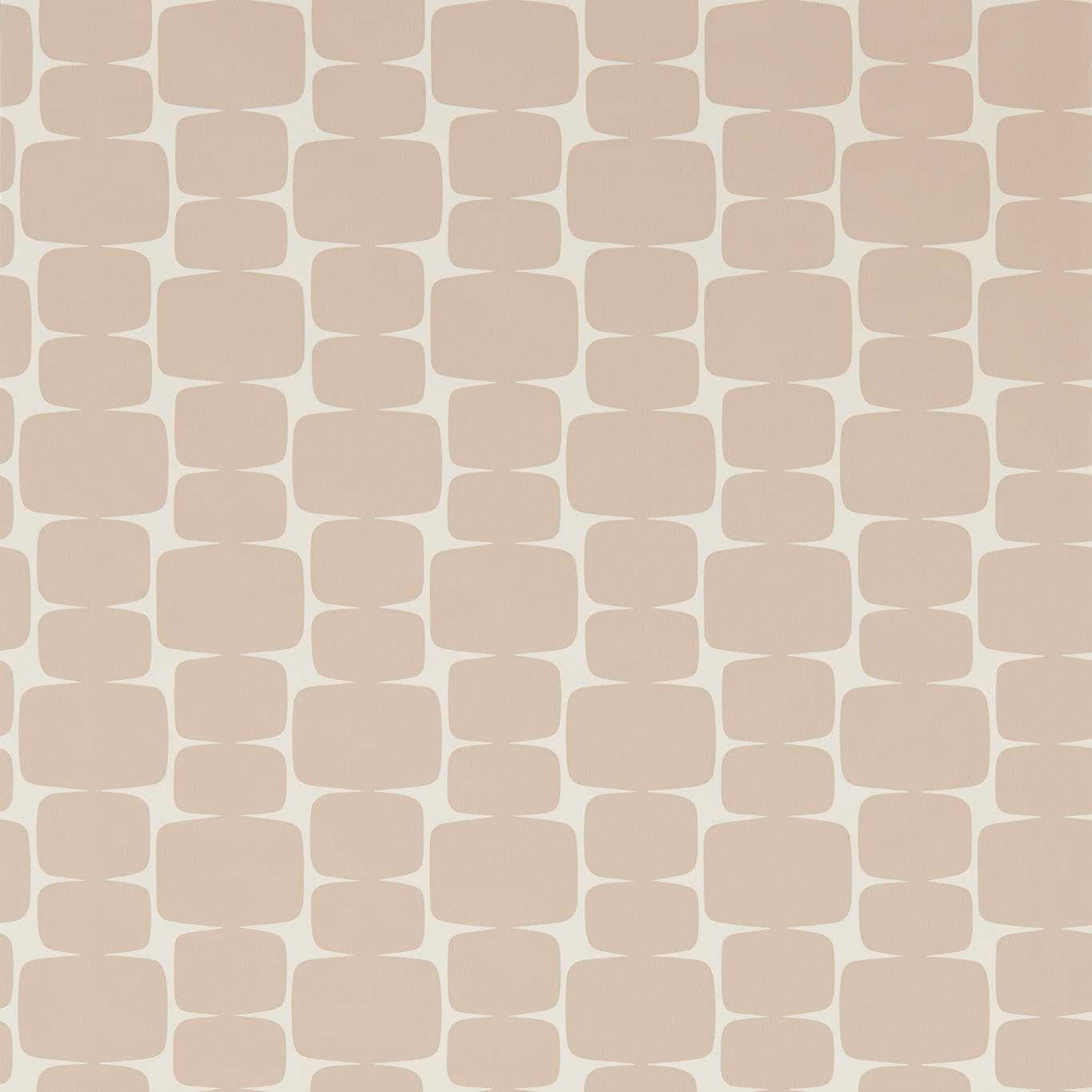 Blush-beige wallpaper with rounded taupe rectangles in a repeating geometric grid