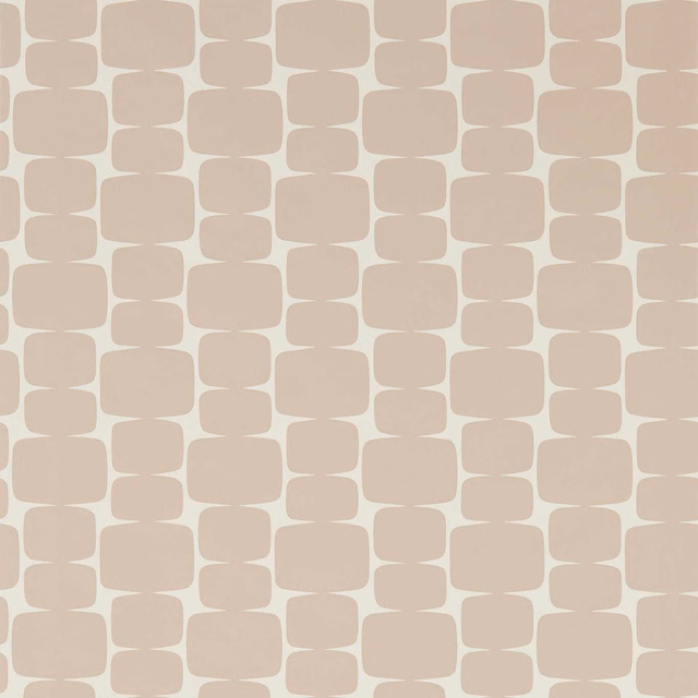 Blush-beige wallpaper with rounded taupe rectangles in a repeating geometric grid