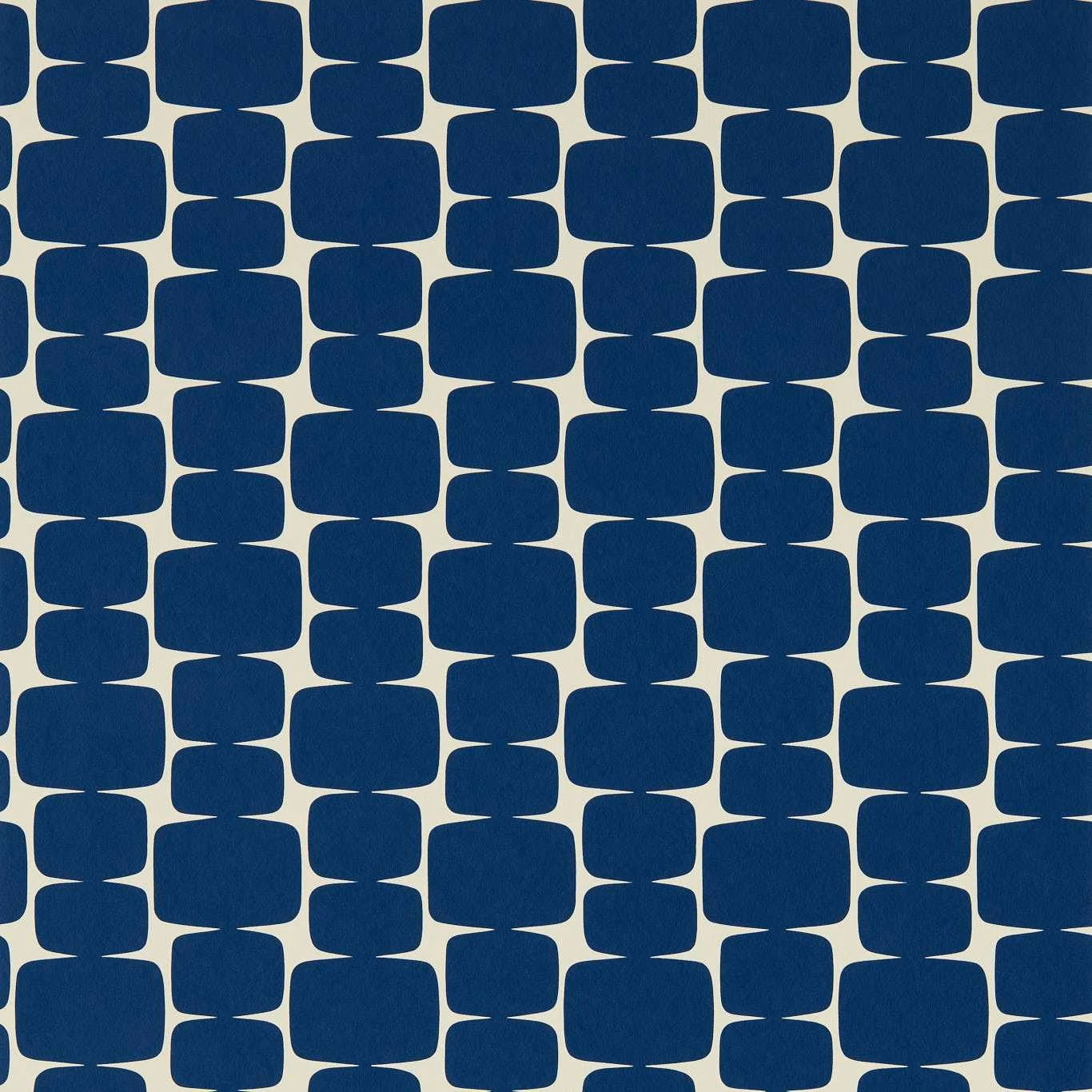 Deep indigo rounded blocks on a lightly textured jasmine wallpaper ground