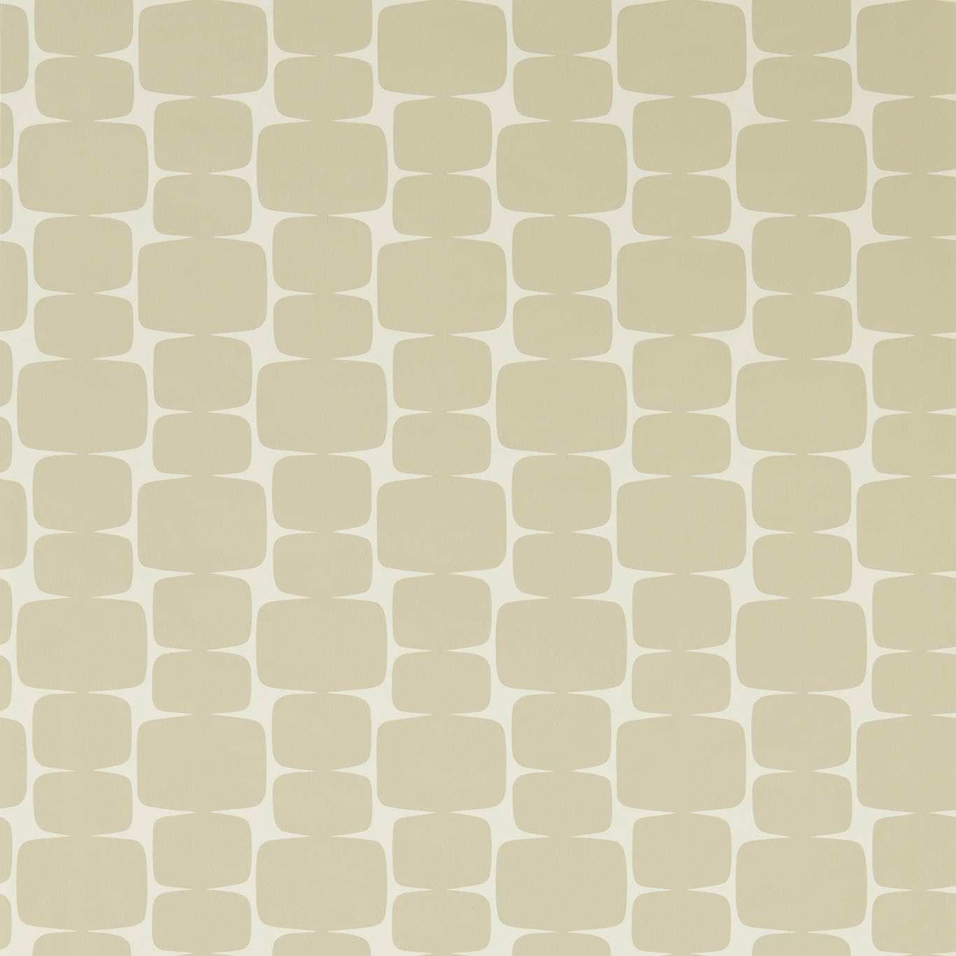 Pale cream wallpaper with repeating muted putty rounded rectangular motifs