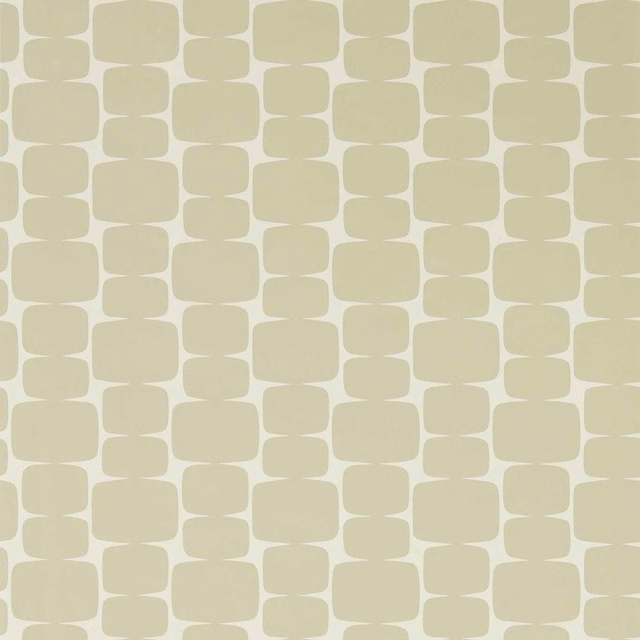 Pale cream wallpaper with repeating muted putty rounded rectangular motifs