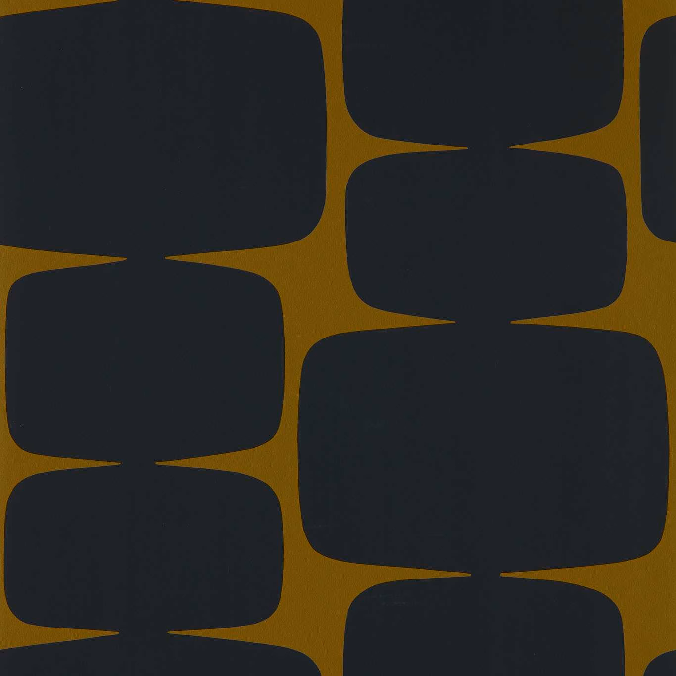 Turmeric wallpaper with staggered charcoal rounded rectangles in a bold graphic repeat