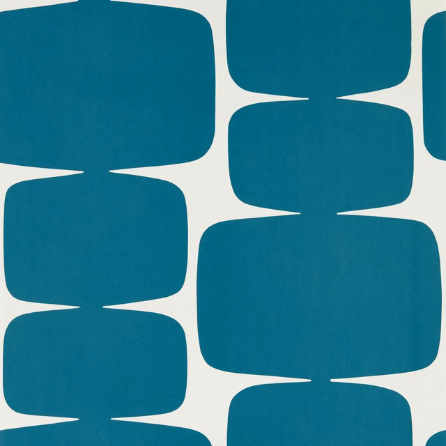 Deep teal rounded blocks on an ivory ground in Lohko Waterfall wallpaper