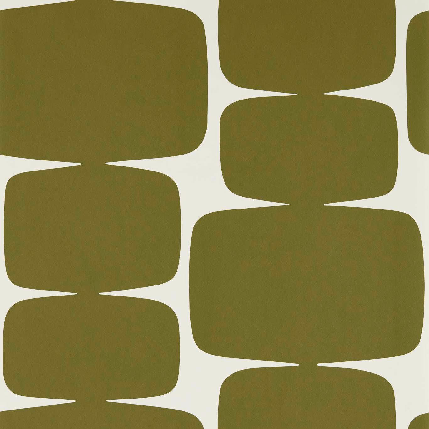 Muted olive rounded blocks on a warm cream geometric wallpaper ground