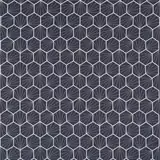 Midnight blue-charcoal woven fabric with repeating ivory faceted fan motifs