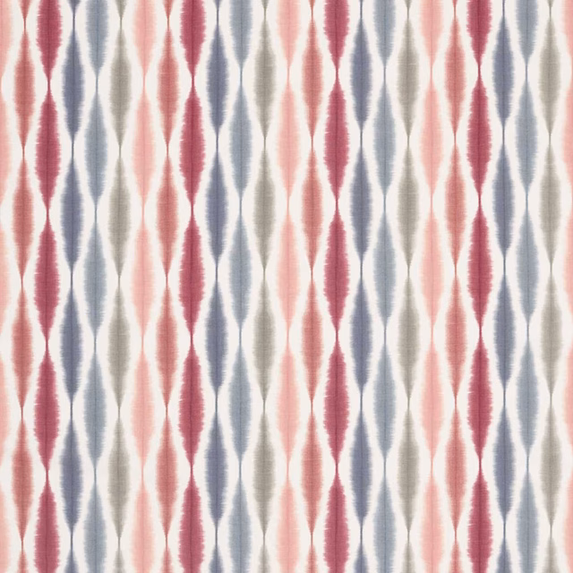 Cranberry, rose and steel ikat-style diamonds woven in vertical rows on ivory