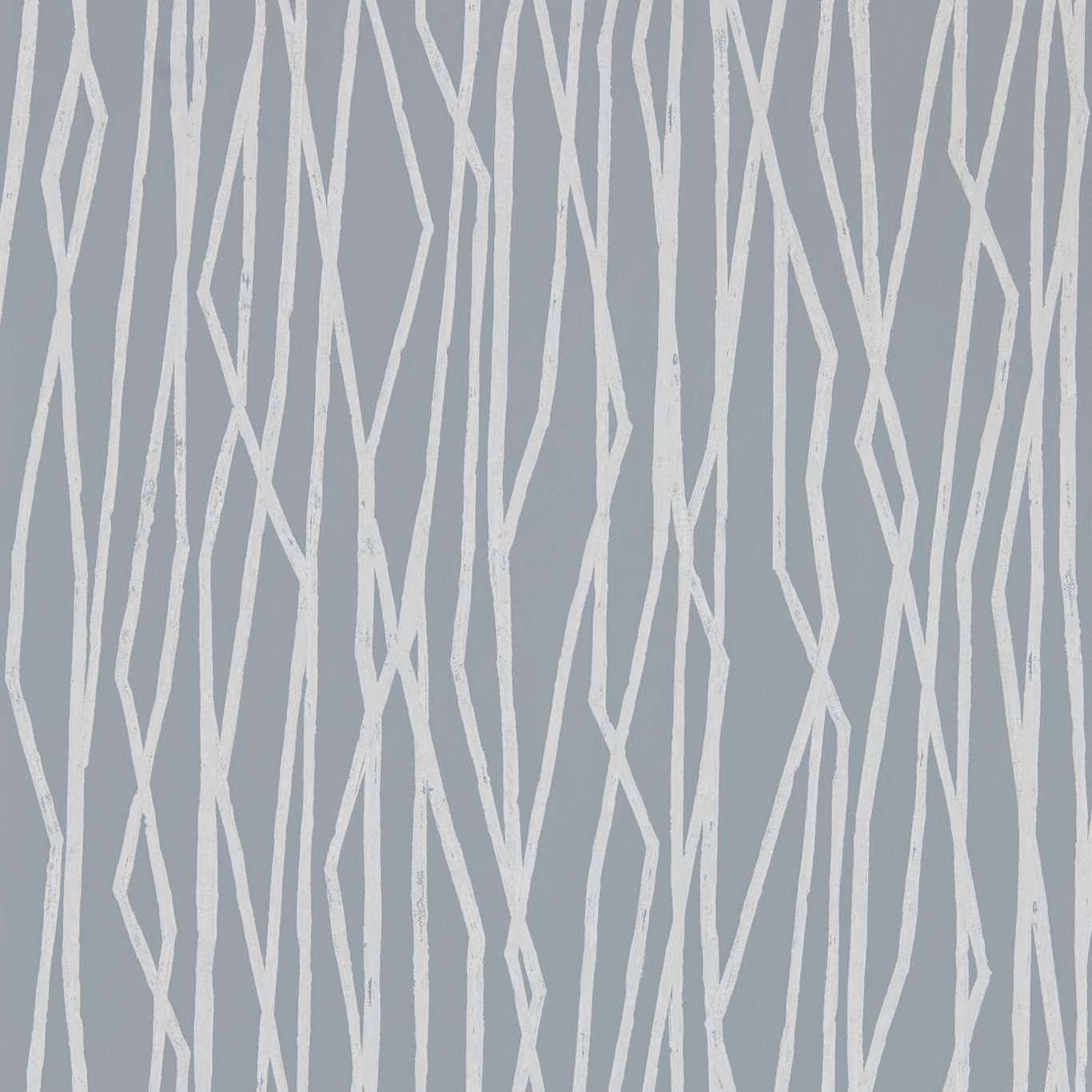 Cool dove-grey wallpaper with irregular ivory branch-like vertical lines