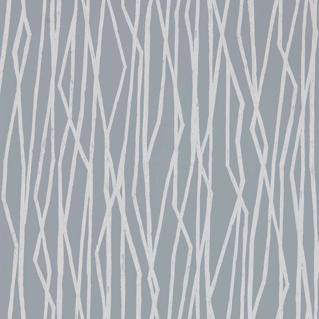 Cool dove-grey wallpaper with irregular ivory branch-like vertical lines