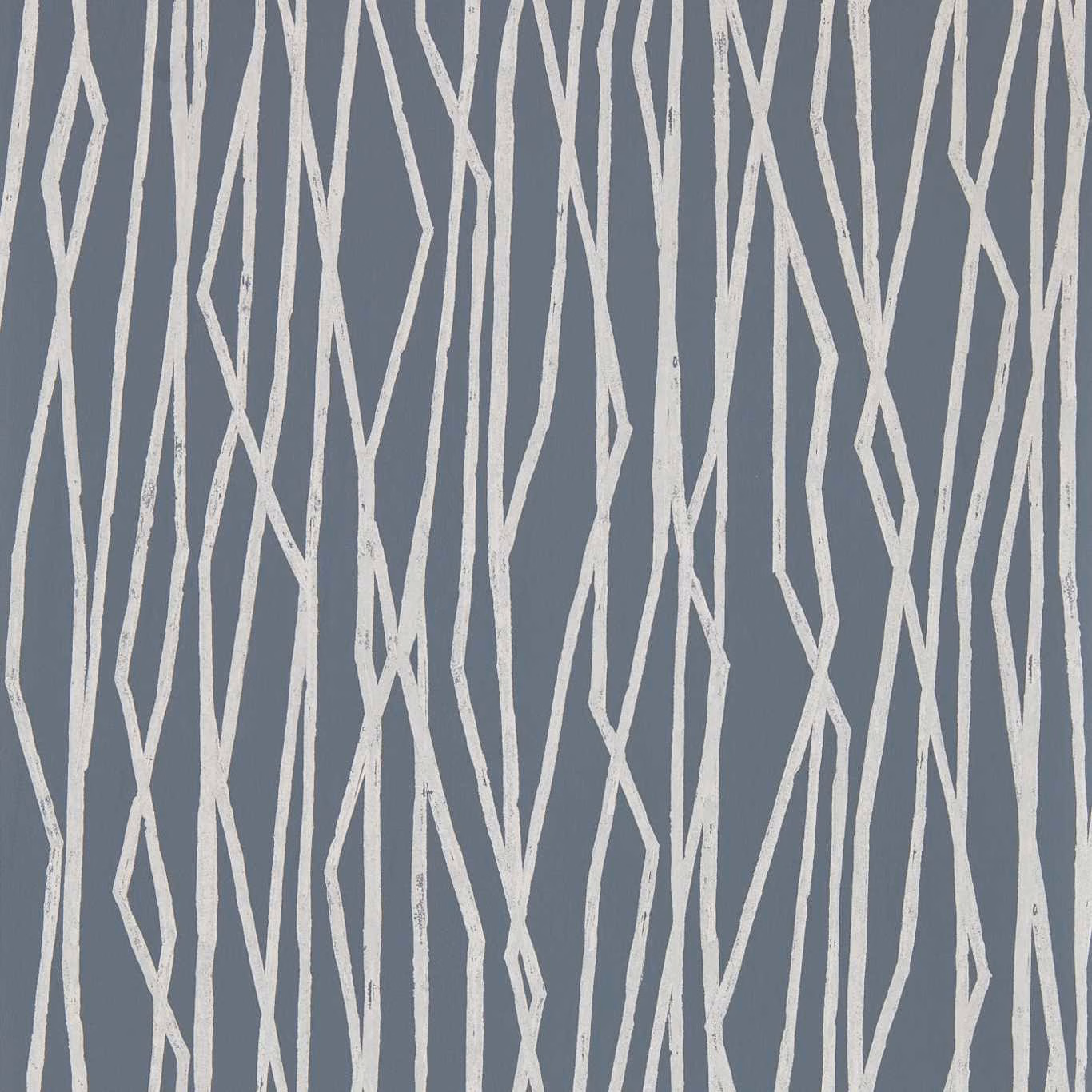 Cool graphite wallpaper with irregular chalk-ivory vertical branch lines and angular breaks