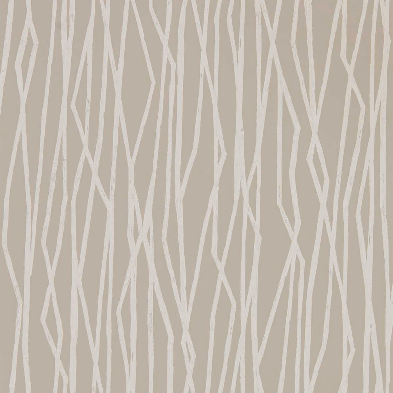 Pebble taupe wallpaper with chalk-white irregular vertical twig lines