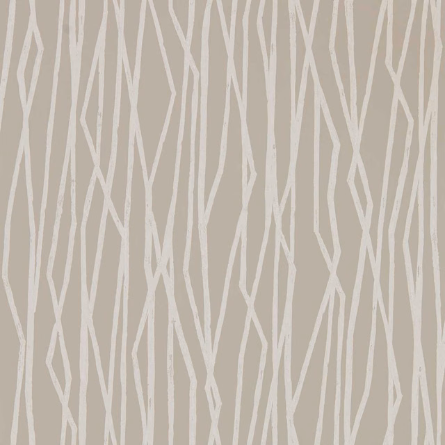 Pebble taupe wallpaper with chalk-white irregular vertical twig lines