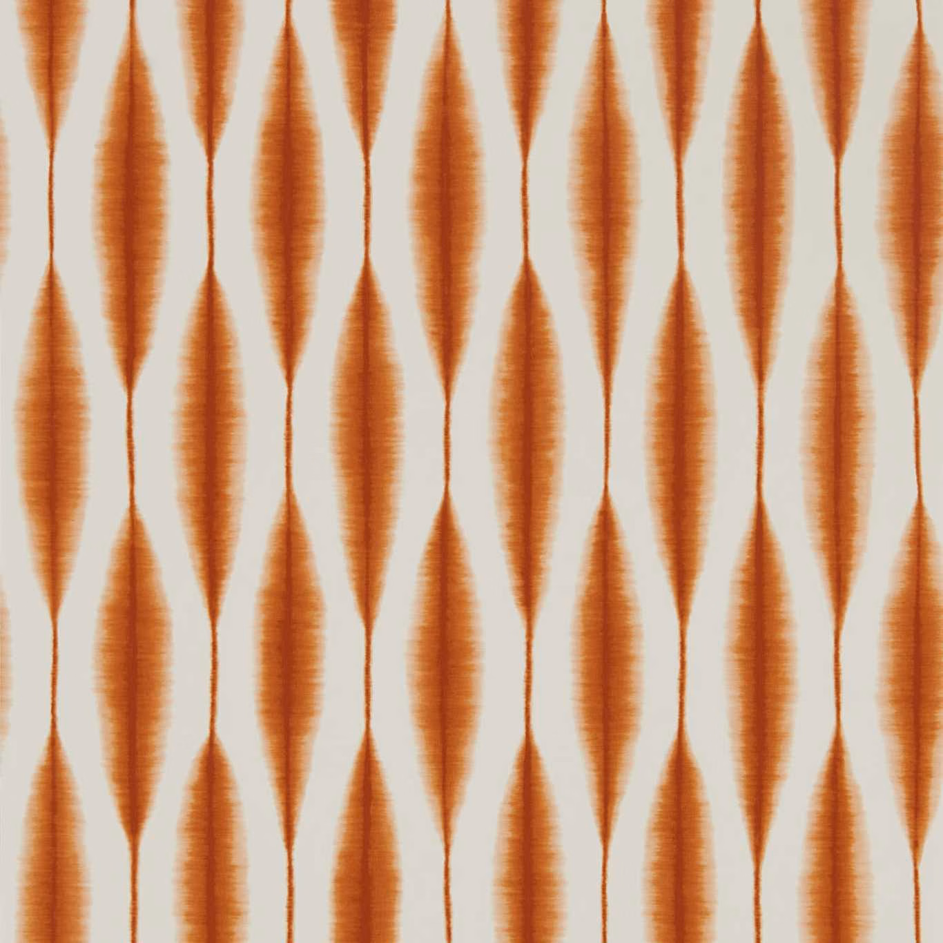 Burnt chilli-orange elongated ikat motifs on a softly textured cream ground