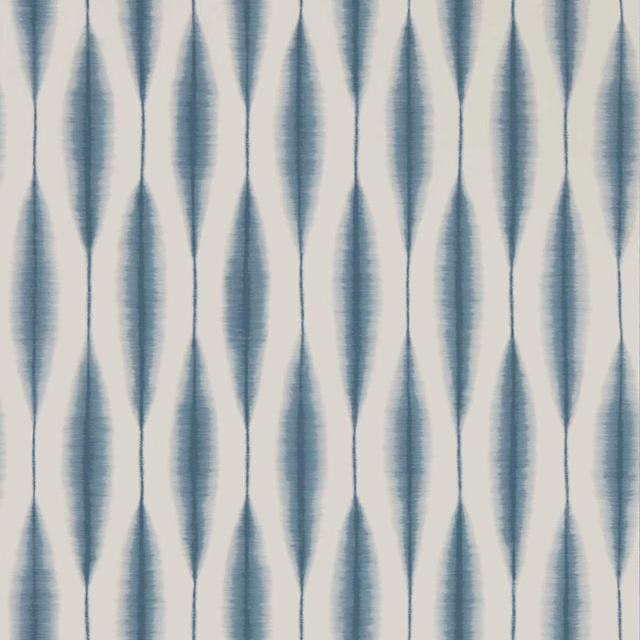 Blue-grey elongated ikat diamonds with brushed texture on an off-white ground
