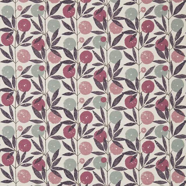 Damson berries and sage circles on a flecked stone botanical ground