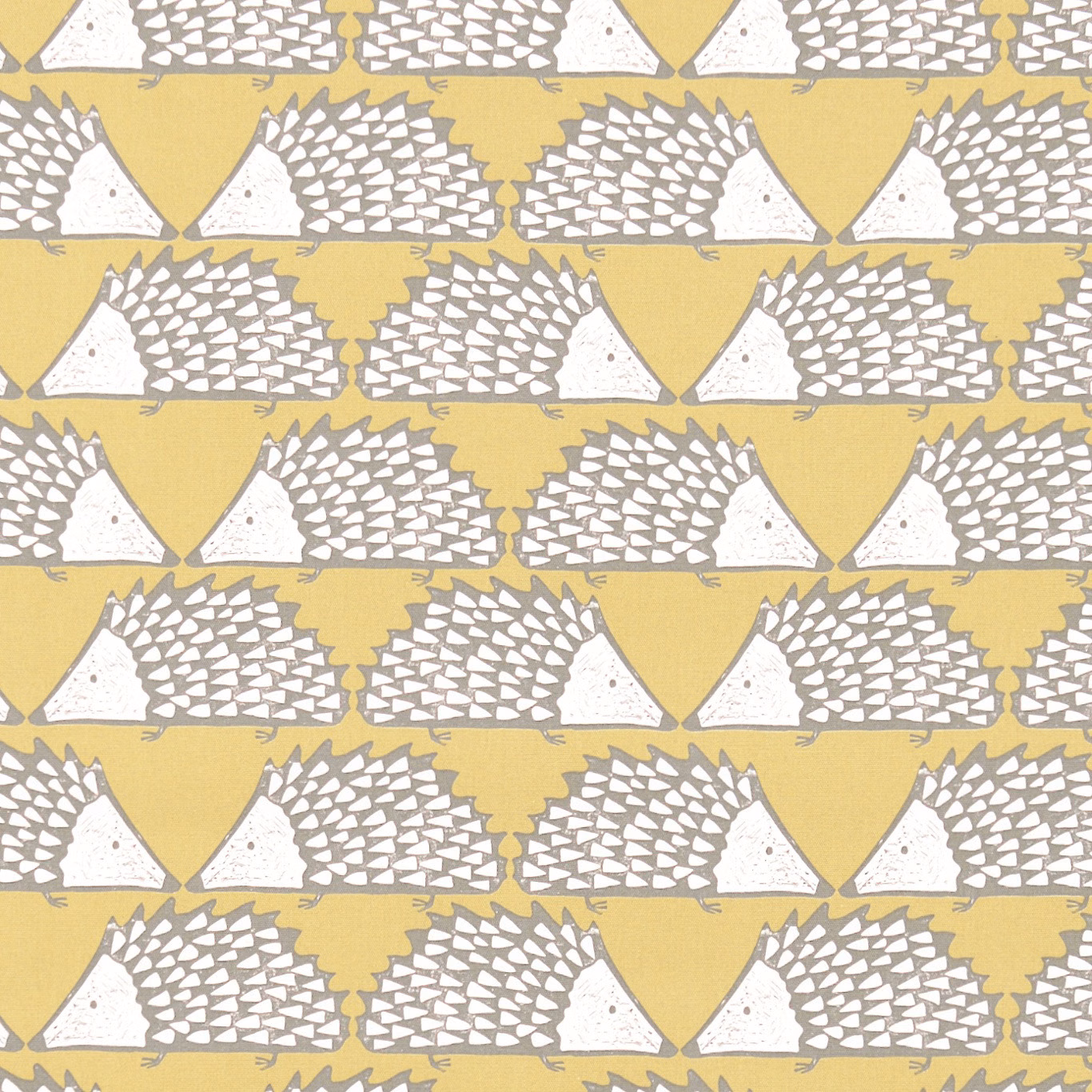 Warm honey ground with repeating white and grey hedgehogs in a geometric pattern