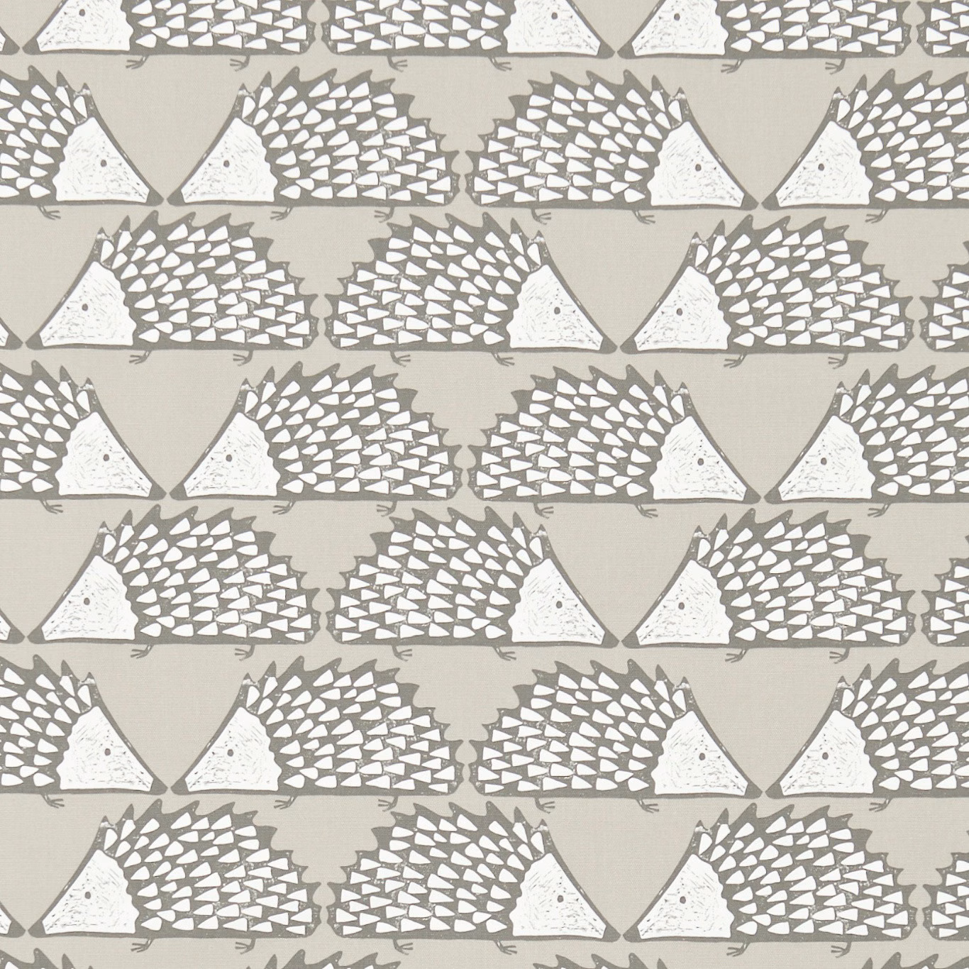 Mink taupe hedgehog fabric with cream faces and charcoal quill pattern