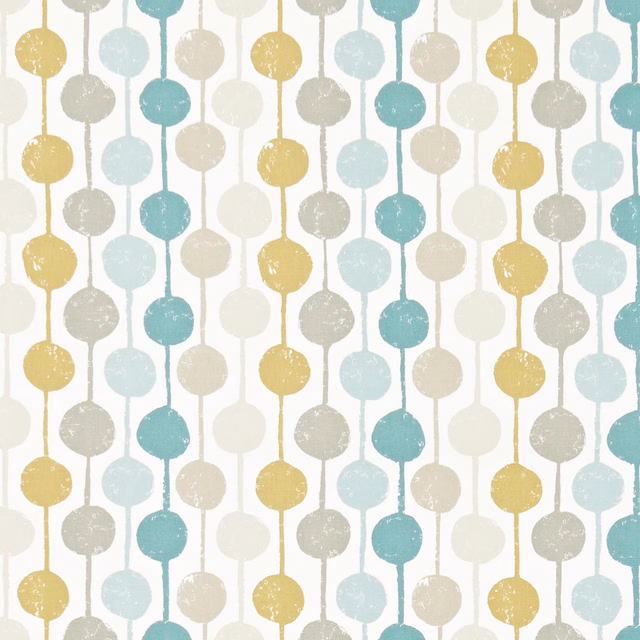 Seaglass teal, chalk, grey and honey circles linked in vertical rows