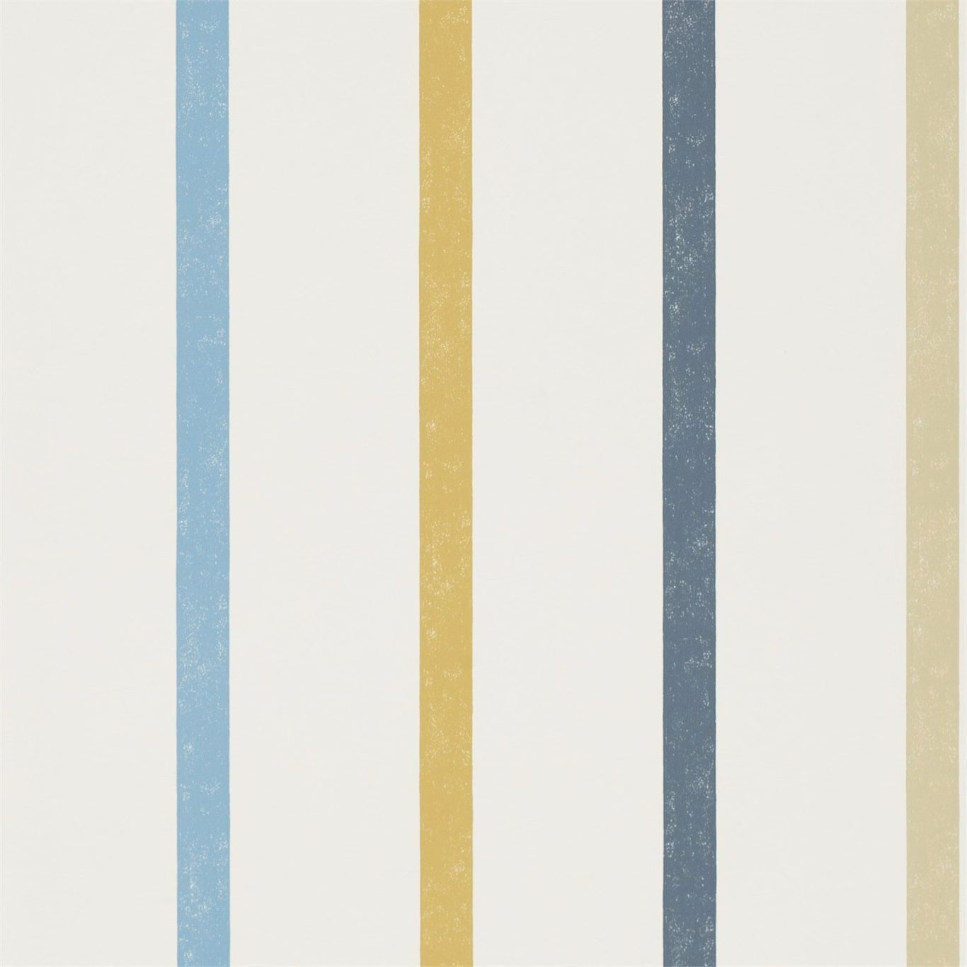 Pale cobalt, mustard and midnight vertical stripes on an almond ground with mottled texture