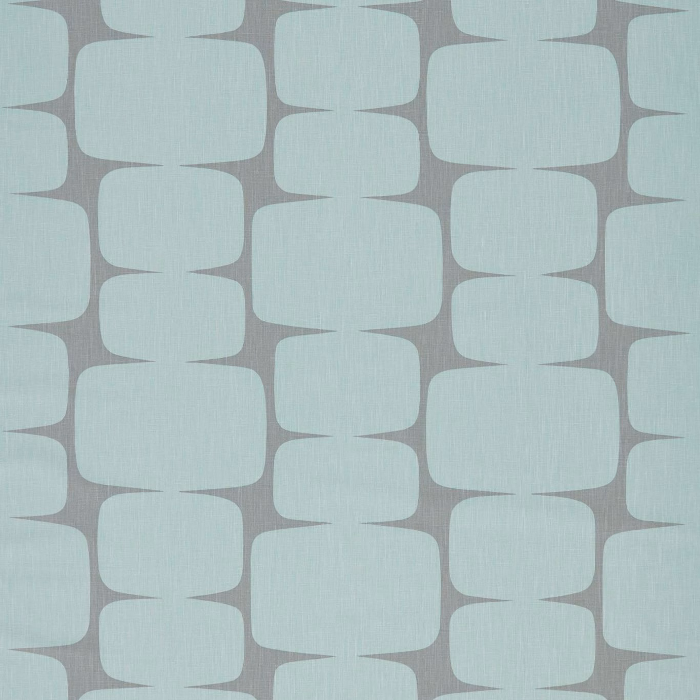Pale mist teal fabric with large rounded graphite geometric blocks and fine woven texture
