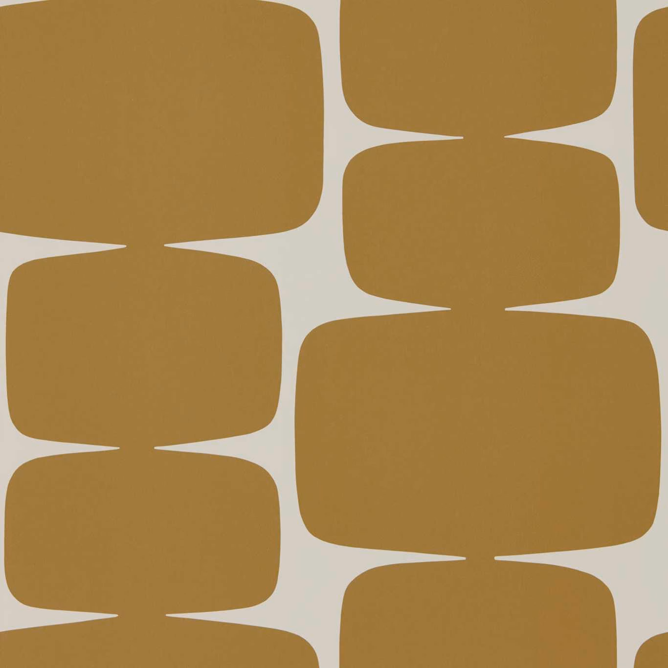 Warm cinnamon-ochre rounded blocks on a chalky cream geometric wallpaper ground