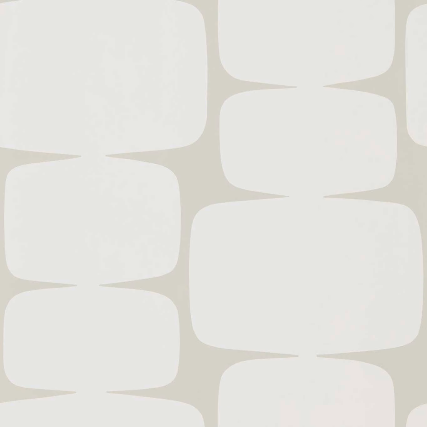 Pale greige Lohko wallpaper with oversized ivory rounded-block motif