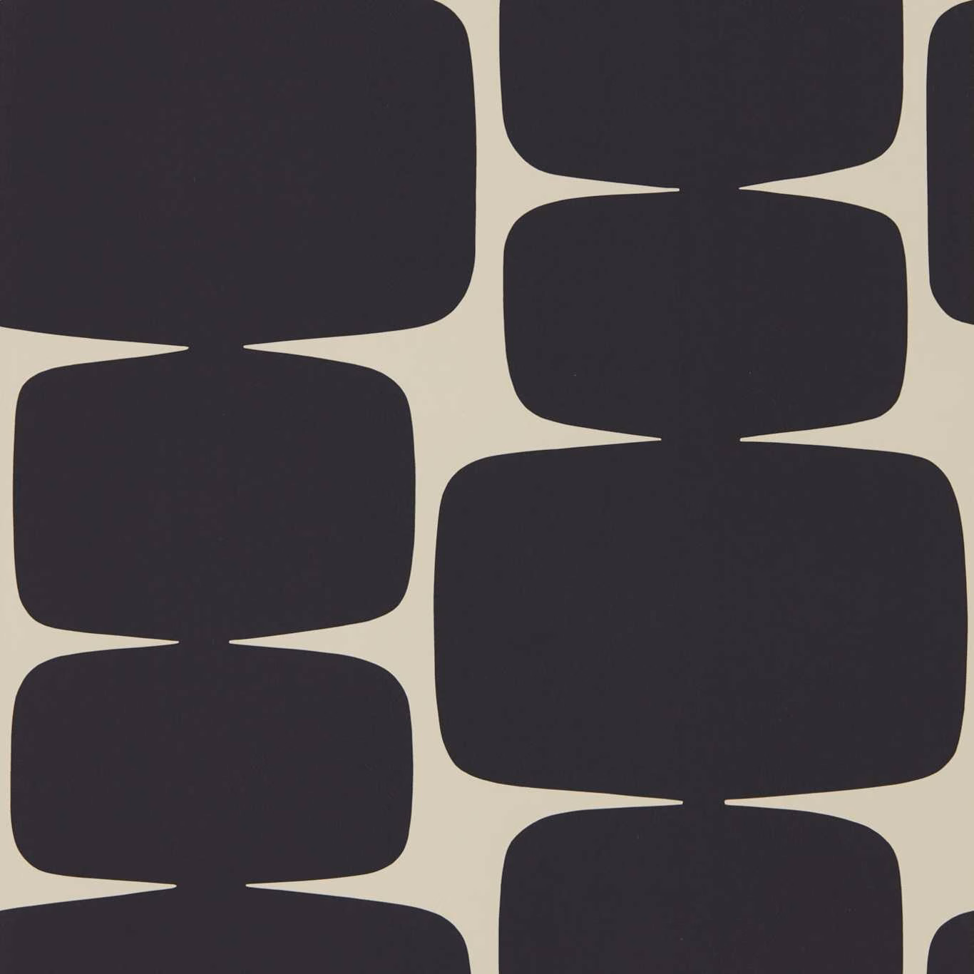 Charcoal rounded geometric blocks on a warm beige Lohko wallpaper ground