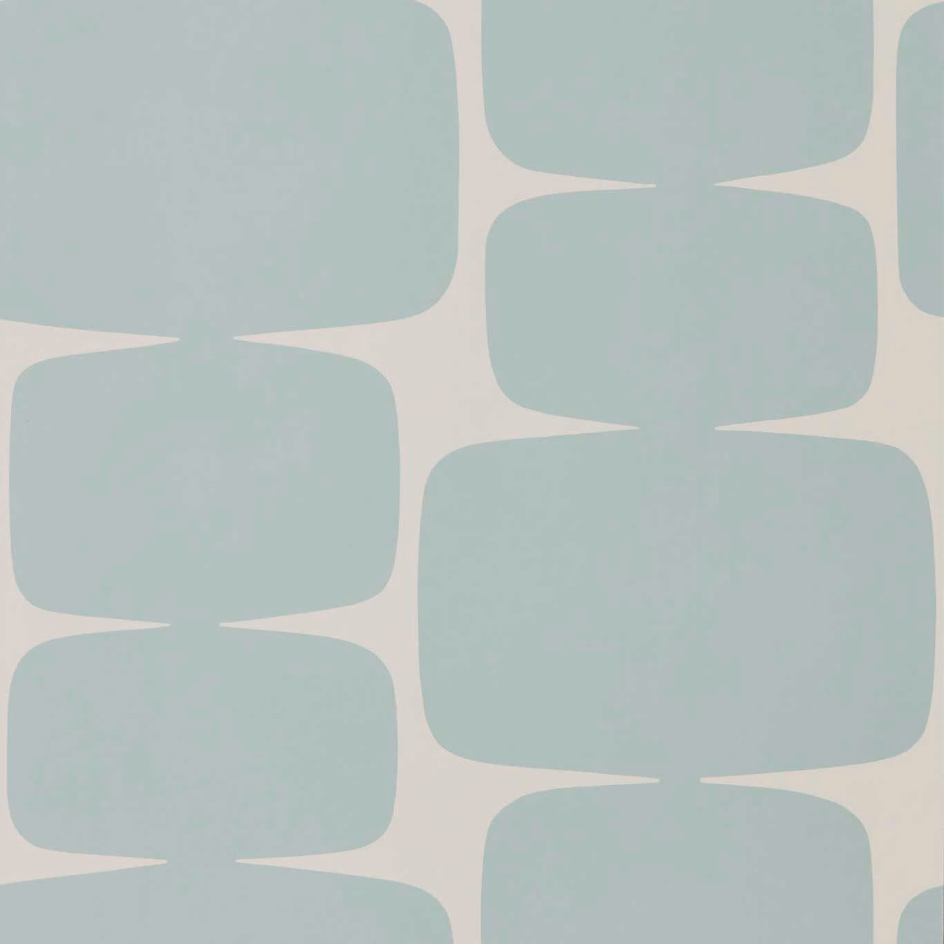 Pale blue-green rounded geometric blocks on a warm off-white wallpaper ground
