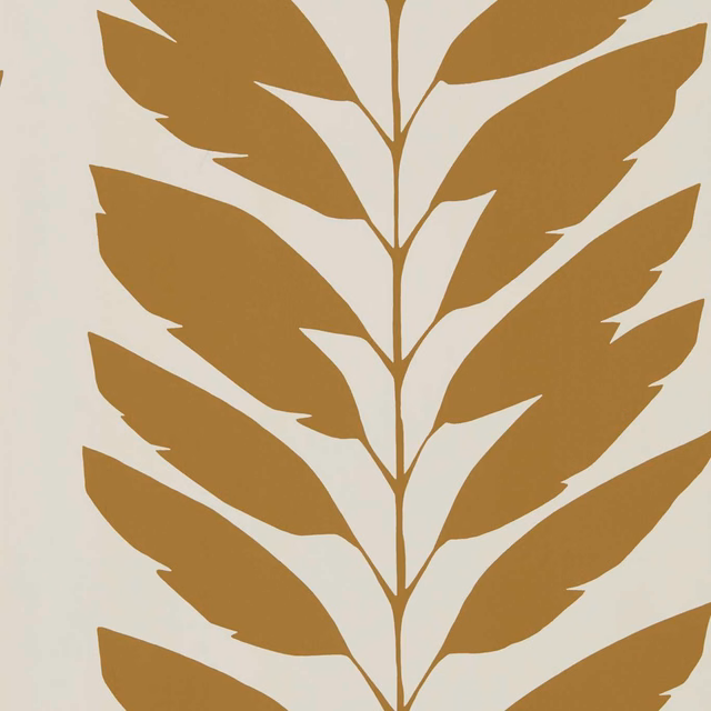Warm cinnamon-brown branching leaves on a cream botanical wallpaper ground