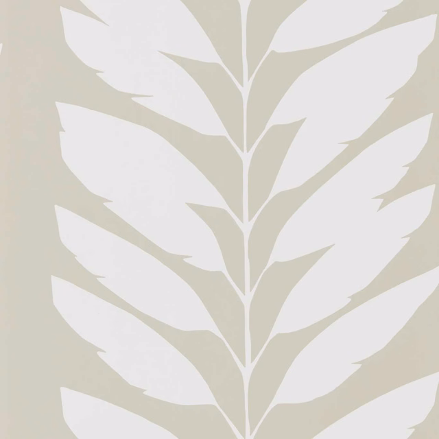 White leafy botanical stems on a soft parchment-beige wallpaper ground
