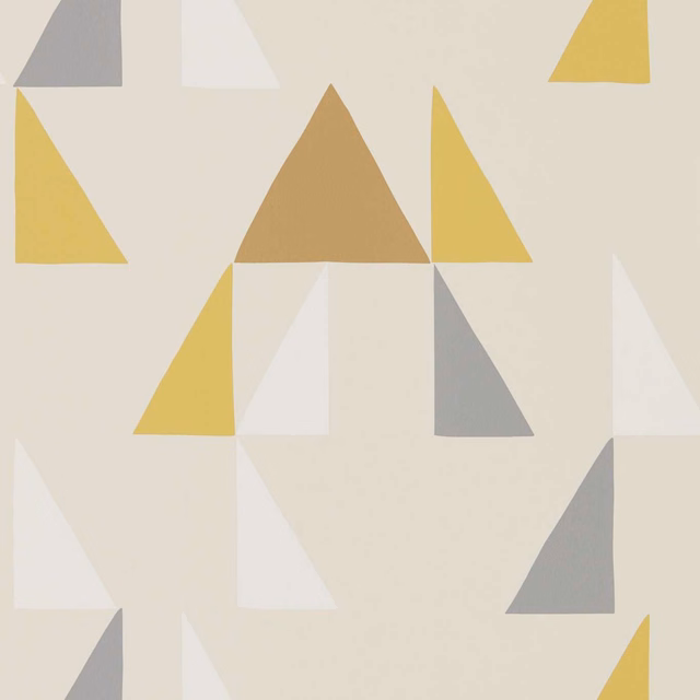 Mustard, pewter and cinnamon geometric triangles on a warm cream wallpaper ground