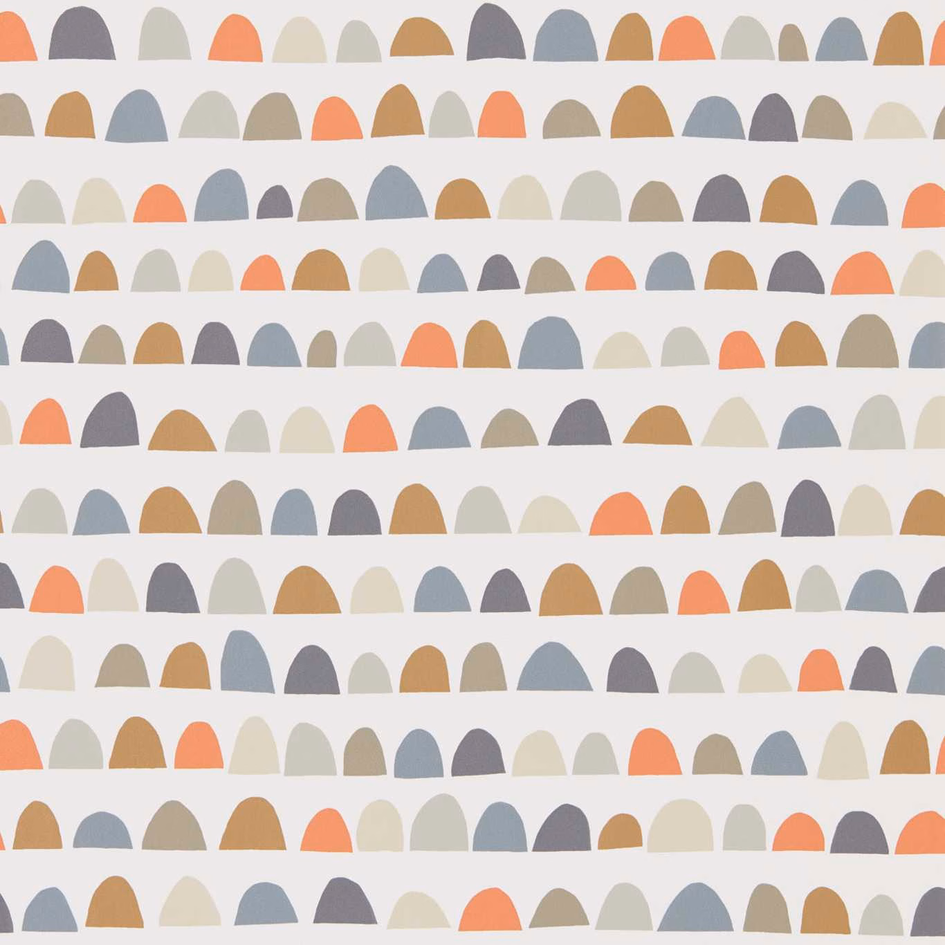 Rows of paprika, nutmeg and jet arch motifs on an ivory Scion wallpaper ground