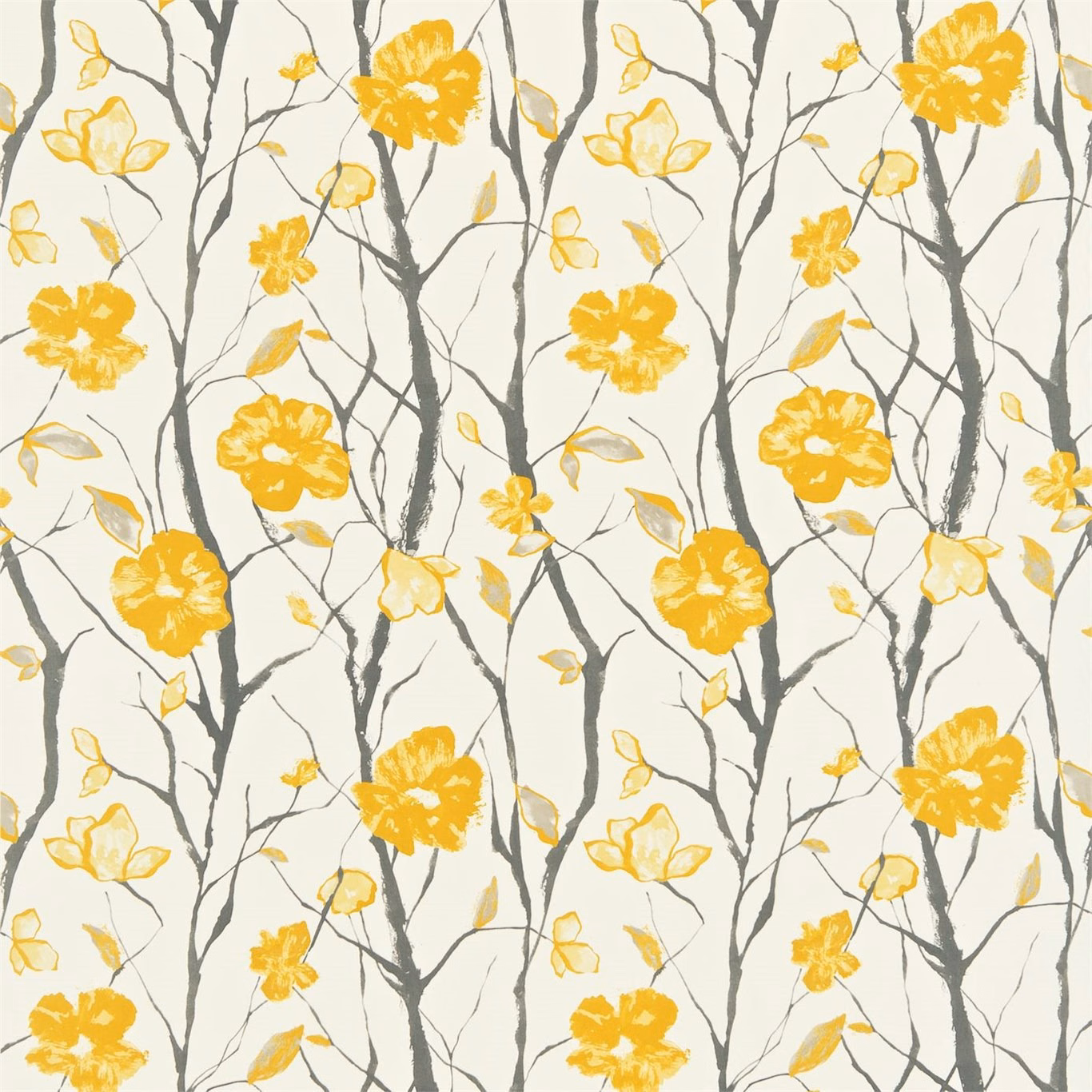Chalk ground with sunflower-yellow blooms and charcoal branching stems