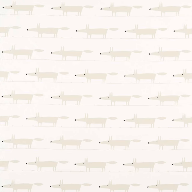 Snowy ivory fabric with rows of pale foxes and tiny dark noses